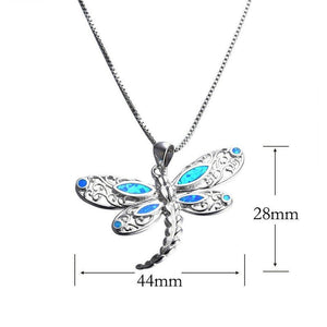 Opal - Imitation Silver Dragonfly Pendant Necklace - Zambeel