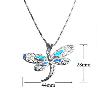 Opal - Imitation Silver Dragonfly Pendant Necklace - Zambeel