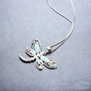 Opal - Imitation Silver Dragonfly Pendant Necklace - Zambeel