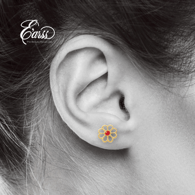 Open Daisy with Red Epoxy Gold Earring | Stainless Steel | 18K Gold Plated - Zambeel