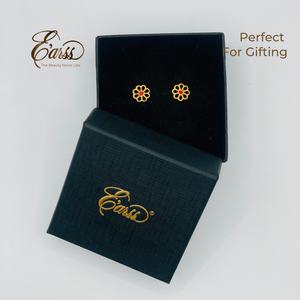 Open Daisy with Red Epoxy Gold Earring | Stainless Steel | 18K Gold Plated - Zambeel