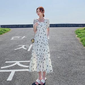 Pastoral - style White Floral - print Dress For Women Summer Season - Zambeel
