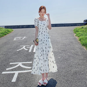 Pastoral - style White Floral - print Dress For Women Summer Season - Zambeel