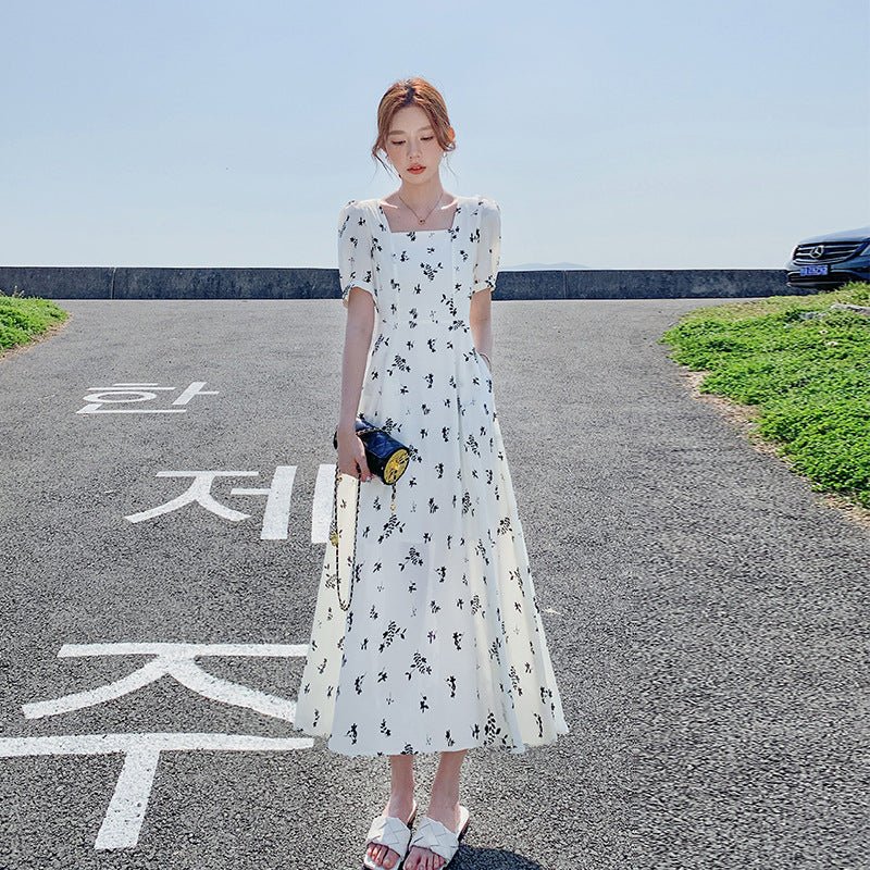 Pastoral - style White Floral - print Dress For Women Summer Season - Zambeel