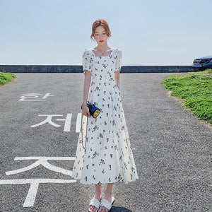Pastoral - style White Floral - print Dress For Women Summer Season - Zambeel