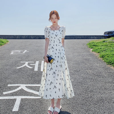 Pastoral - style White Floral - print Dress For Women Summer Season - Zambeel