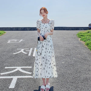 Pastoral - style White Floral - print Dress For Women Summer Season - Zambeel