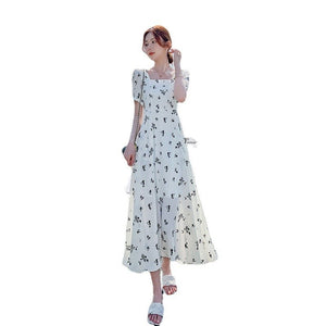 Pastoral - style White Floral - print Dress For Women Summer Season - Zambeel