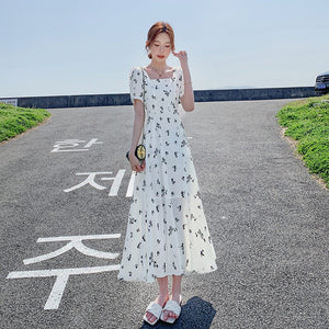 Pastoral - style White Floral - print Dress For Women Summer Season - Zambeel