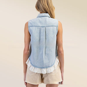 Patchwork Denim Sleeveless Shirt - Zambeel