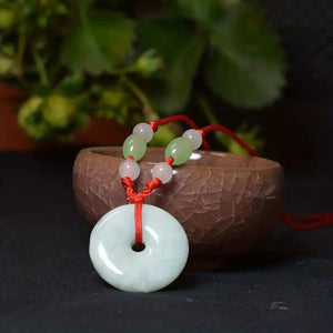 Peace Donut Healing Crystal Jadeite,Circle Coin Shaped Stone Pendant Adjustable Braided Cord Necklace For Inner Peace - Zambeel