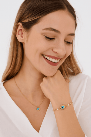 Pearl Beaded Evil Eye Bracelet - Zambeel