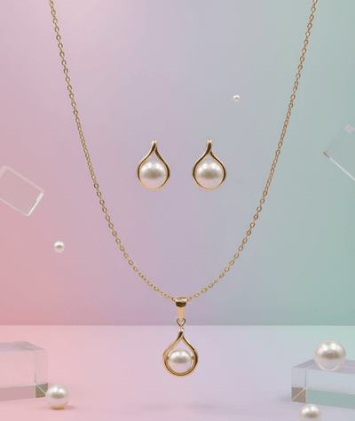 Pearl Drop Gold Pendant Set - Zambeel