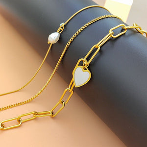 Pearl Heart - shaped Trendy Necklace Popular Titanium Steel Multi - layer Sweater Chain With A Distinctive Elegant Vibe - Zambeel