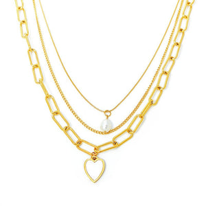 Pearl Heart - shaped Trendy Necklace Popular Titanium Steel Multi - layer Sweater Chain With A Distinctive Elegant Vibe - Zambeel