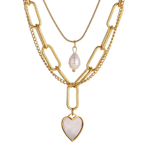 Pearl Heart - shaped Trendy Necklace Popular Titanium Steel Multi - layer Sweater Chain With A Distinctive Elegant Vibe - Zambeel