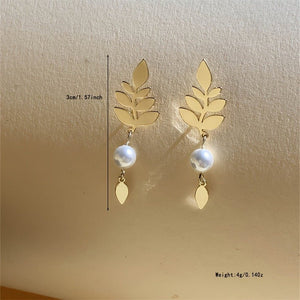 Pearl Leaf Earrings With A Minimalist Chic Design - Zambeel