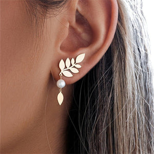 Pearl Leaf Earrings With A Minimalist Chic Design - Zambeel