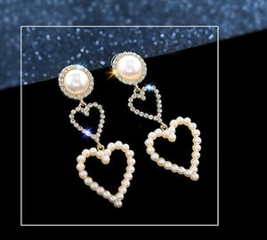 Pearl Rhinestone Drop Earrings - Zambeel