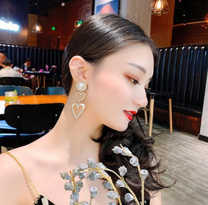 Pearl Rhinestone Drop Earrings - Zambeel