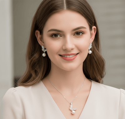 Pearl Sparkle Butterfly Jewelry Set - Zambeel