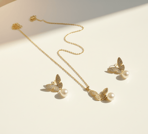 Pearl Sparkle Butterfly Jewelry Set - Zambeel