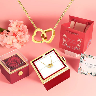 Personalized Engraved Stainless Steel Double - Ring Heart Necklace - Zambeel
