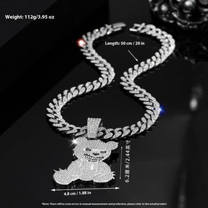 Personalized Grinning Bear Necklace Men's All - Match Full Diamond - Zambeel