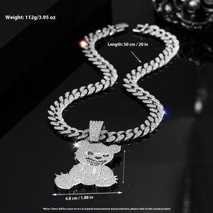 Personalized Grinning Bear Necklace Men's All - Match Full Diamond - Zambeel
