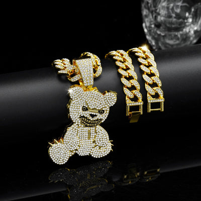 Personalized Grinning Bear Necklace Men's All - Match Full Diamond - Zambeel