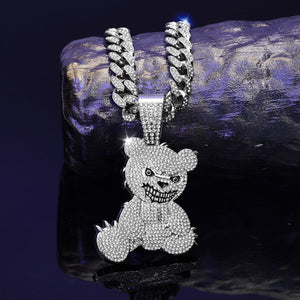 Personalized Grinning Bear Necklace Men's All - Match Full Diamond - Zambeel