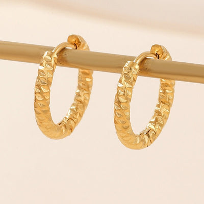 Personalized Gypsophila Embossed Circle Deep Gold Ear Clips - Zambeel