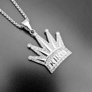 Personalized Simple Gold - plated Diamond KING Crown Pendant - Zambeel