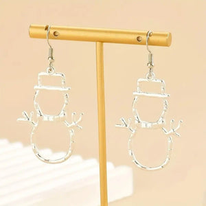 Personalized Snowman Earrings And Pendant Fashion Simple Christmas Hollow Necklace For Women Jewelry - Zambeel