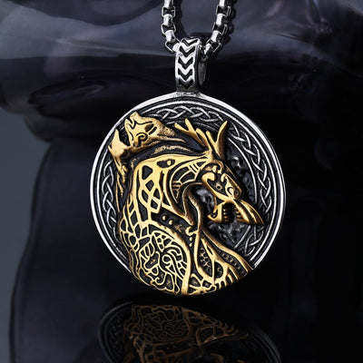 Personalized Wolf - Head Totem Titanium Steel Black - and - Gold Contrast Pendant - Zambeel