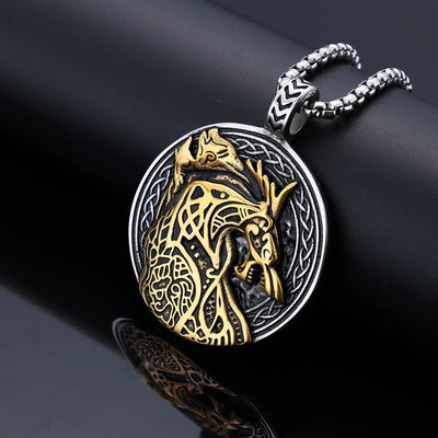 Personalized Wolf - Head Totem Titanium Steel Black - and - Gold Contrast Pendant - Zambeel