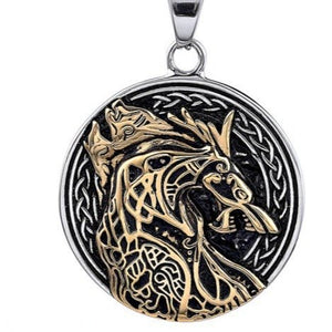 Personalized Wolf - Head Totem Titanium Steel Black - and - Gold Contrast Pendant - Zambeel
