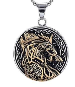Personalized Wolf - Head Totem Titanium Steel Black - and - Gold Contrast Pendant - Zambeel