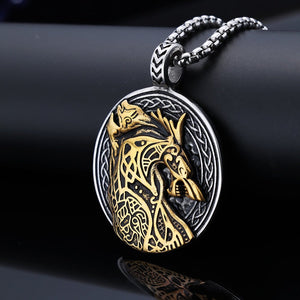 Personalized Wolf - Head Totem Titanium Steel Black - and - Gold Contrast Pendant - Zambeel