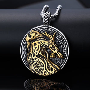 Personalized Wolf - Head Totem Titanium Steel Black - and - Gold Contrast Pendant - Zambeel