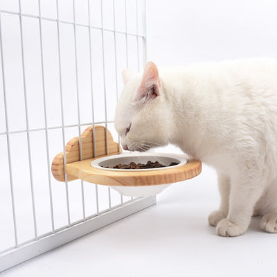 Pet Supplies Ceramic Bowl Solid Wood Stand - Zambeel