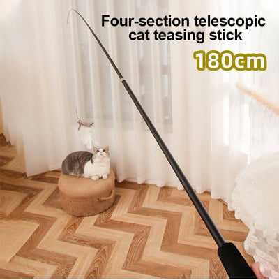 Pet Toy Cat - teasing Stick Extendable 180cm Rod Feather Replacement Head Adjustable Extendable Cat - teasing Stick Fishing Cat Toy - Zambeel