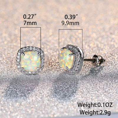 Platinum White Australian Opal Four - Prong Square Spiral Earrings - Zambeel