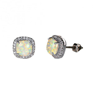 Platinum White Australian Opal Four - Prong Square Spiral Earrings - Zambeel