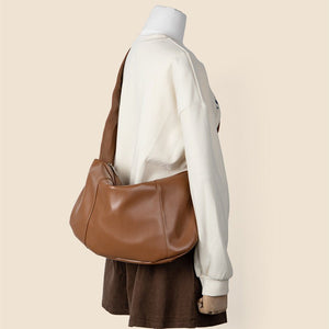Pleated Shoulder Strap Retro Soft Leather Shoulder Bag - Zambeel