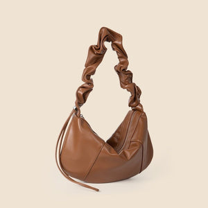 Pleated Shoulder Strap Retro Soft Leather Shoulder Bag - Zambeel