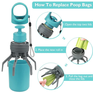 Portable Dog Poop Scooper, Sanitary Dog Waste Picker Upper With Bag Dispenser, Convenient Pet Waste Cleaner For Dog Walkers, Attachable To Dog Leash, Harness Or Waist - Zambeel