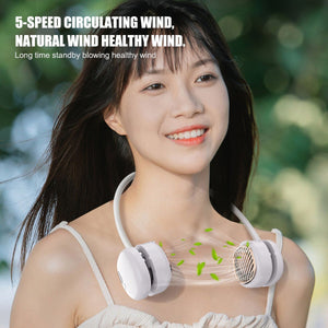 Portable Hanging Neck Fan 5 Speed Wearable Personal Fan Air Cooler Rechargeable - Zambeel
