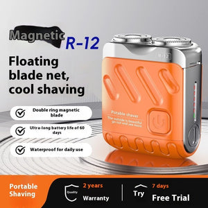 Portable Rotary Dual Ring Electric Shaver Men Travel Mini Shaver Double Floating Magnetic Blade Head Rechargeable Pocket Razors - Zambeel