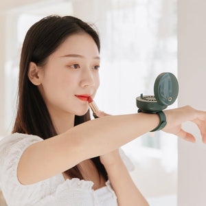Portable Wrist Fan Mirror Leafless USB Rechargeable 3 Speed Adjustable Air Cooler Handheld - Zambeel